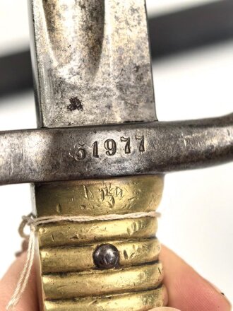 Bayern, Seitengewehr für  Werder Gewehr, Leder hart und leicht geschrumpft, Hersteller Alcoso Solingen, Truppenstempel