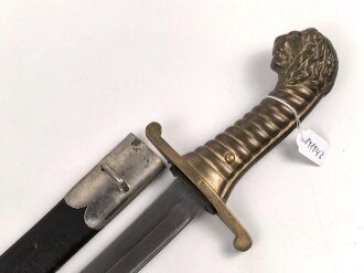 Bayern, Seitengewehr Artillerie Modell 1892 , Kammerstück, Herrscherrmonogramm L mit Krone auf Klingenrücken, Ungewöhnliche Scheidenbeschläge wohl neusilbern.