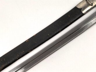 Bayern, Seitengewehr Artillerie Modell 1892 , Kammerstück, Herrscherrmonogramm L mit Krone auf Klingenrücken, Ungewöhnliche Scheidenbeschläge wohl neusilbern.