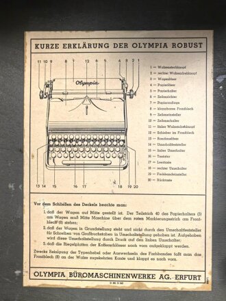 Dienstschreibmaschine "Olympia Robust" mit Runentaste auf der "5" Originallack, Funktioniert, nicht gereinigt. In Wehrmacht Transportkasten, dieser original lackiert.