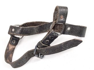 Paar Marschriemen für Stiefel, schwarzes Leder, guter Gesamtzustand, ungereinigt