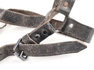 Paar Marschriemen für Stiefel, schwarzes Leder, guter Gesamtzustand, ungereinigt