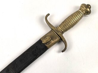Preußen Kaiserreich, Faschinenmesser 1852 ,Truppenstempel nummerngleich, Hersteller E.Wilhelm Solingen, Klingenrücken W60 gestempelt , alle Metallteile mit Abnahmestempel, Klammer bei Ortblech fehlt