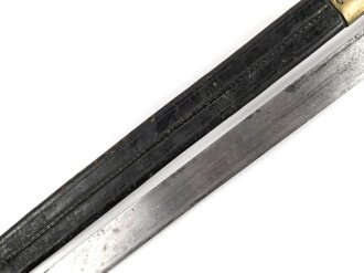 Preußen Kaiserreich, Faschinenmesser 1852 ,Truppenstempel nummerngleich, Hersteller E.Wilhelm Solingen, Klingenrücken W60 gestempelt , alle Metallteile mit Abnahmestempel, Klammer bei Ortblech fehlt