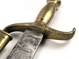Preußen Kaiserreich, Faschinenmesser 1852 ,Truppenstempel nummerngleich, Hersteller E.Wilhelm Solingen, Klingenrücken W60 gestempelt , alle Metallteile mit Abnahmestempel, Klammer bei Ortblech fehlt