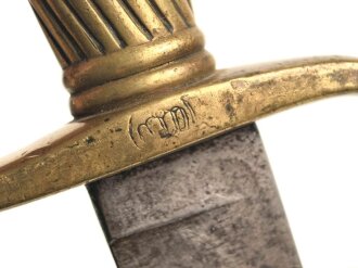 Preußen Kaiserreich, Faschinenmesser 1852 ,Truppenstempel nummerngleich, Hersteller E.Wilhelm Solingen, Klingenrücken W60 gestempelt , alle Metallteile mit Abnahmestempel, Klammer bei Ortblech fehlt