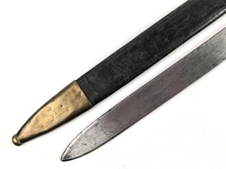 Preußen Kaiserreich, Faschinenmesser 1852 ,Truppenstempel nummerngleich, Hersteller E.Wilhelm Solingen, Klingenrücken W60 gestempelt , alle Metallteile mit Abnahmestempel, Klammer bei Ortblech fehlt