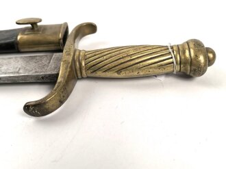 Preußen Kaiserreich, Faschinenmesser 1852 ,Truppenstempel nummerngleich, Hersteller E.Wilhelm Solingen, Klingenrücken W60 gestempelt , alle Metallteile mit Abnahmestempel, Klammer bei Ortblech fehlt