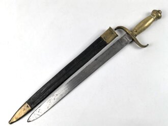 Preußen Kaiserreich, Faschinenmesser 1852 ,Truppenstempel nummerngleich, Hersteller E.Wilhelm Solingen, Klingenrücken W60 gestempelt , alle Metallteile mit Abnahmestempel, Klammer bei Ortblech fehlt