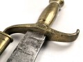 Preußen Kaiserreich, Faschinenmesser 1852 ,Truppenstempel nummerngleich, Hersteller E.Wilhelm Solingen, Klingenrücken W60 gestempelt , alle Metallteile mit Abnahmestempel, Klammer bei Ortblech fehlt