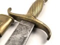 Preußen Kaiserreich, Faschinenmesser 1852 ,Truppenstempel nummerngleich, Hersteller E.Wilhelm Solingen, Klingenrücken W60 gestempelt , alle Metallteile mit Abnahmestempel, Klammer bei Ortblech fehlt
