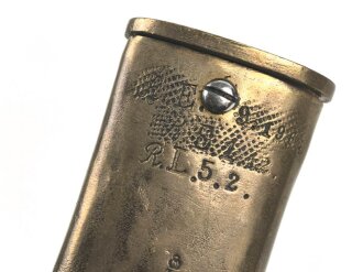 Preußen Kaiserreich, Scheide für Seitengewehr 1871, Naht geschlossen, Truppenstempel auf Mundblech, Abnahmestempel auf Mund- und Ortblech, Klammer Ortblech fehlt, Scheidenmundöffnung für Klingenbreite 29,5 mm, Gesamtlänge 49,7cm