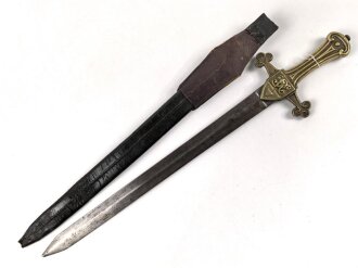 Großbritannien, Drummer Sword für Royal Marines, Modell 1857 Pattern Mark1, 2 schneidige Klinge mit Mittelgrat, Messinggriff mit Herrschermonogram VR, diverse Stempel und Marken auf dem Griffstück