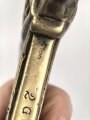 Großbritannien, Drummer Sword für Royal Marines, Modell 1857 Pattern Mark1, 2 schneidige Klinge mit Mittelgrat, Messinggriff mit Herrschermonogram VR, diverse Stempel und Marken auf dem Griffstück