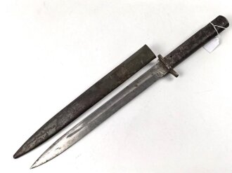 1.Weltkrieg, Aushilfsseitengewehr Typ EB33  ( nach Carter ) sogenannter badischer Typ  mit gegossenem Ganzstahlgriff und Reinigungsöffnung, Scheide Originallack