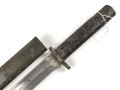 1.Weltkrieg, Aushilfsseitengewehr Typ EB33  ( nach Carter ) sogenannter badischer Typ  mit gegossenem Ganzstahlgriff und Reinigungsöffnung, Scheide Originallack