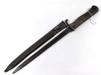 1.Weltkrieg, Aushilfsseitengewehr 98 lang alter Art ( Durchgehende Griffschale ) , gekürzt und mit Vetterli Vitali Scheide 1891/97/16 versehen,
