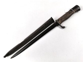 1.Weltkrieg, Aushilfsseitengewehr 98 lang alter Art ( Durchgehende Griffschale ) , gekürzt und mit Vetterli Vitali Scheide 1891/97/16 versehen,