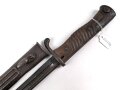 1.Weltkrieg, Aushilfsseitengewehr 98 lang alter Art ( Durchgehende Griffschale ) , gekürzt und mit Vetterli Vitali Scheide 1891/97/16 versehen,