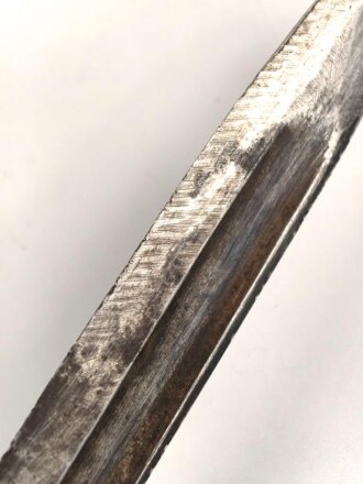 Preussen, Seitengewehr 1884/98 alter Art, W 88, ohne Scheide, Klinge beschliffen, Hersteller PD Lüneschloss Solingen, Truppenstempel, unschlau gereinkigt
