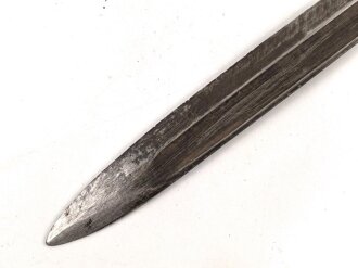Preussen, Seitengewehr 1884/98 alter Art, W 88, ohne Scheide, Klinge beschliffen, Hersteller PD Lüneschloss Solingen, Truppenstempel, unschlau gereinkigt