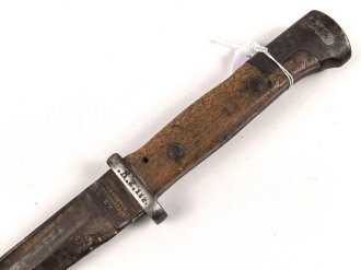 Preussen, Seitengewehr 1884/98 alter Art, W 88, ohne Scheide, Klinge beschliffen, Hersteller PD Lüneschloss Solingen, Truppenstempel, unschlau gereinkigt