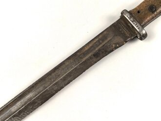 Preussen, Seitengewehr 1884/98 alter Art, W 88, ohne Scheide, Klinge beschliffen, Hersteller PD Lüneschloss Solingen, Truppenstempel, unschlau gereinkigt