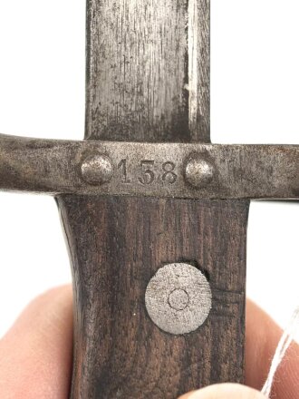 Frankreich, Seitengewehr Gras für Kadetten, sogenanntes  "Scolair-Modell", Klingenspitze vorschriftsmässig abgerundet, Holzgriffschalen, Nummer auf Parierstange, seltenes Stück