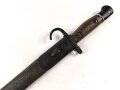 Großbritannien, Seitengewehr 1911 Pattern Enfield P07 Hooked Quillon Bayonet  seltene Scheide des 1.Modells, Hersteller Sanderson, Scheidenblech und Griffteile nachlackiert