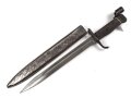 Kaiserreich, 1.Weltkrieg, Aushilfsseitengewehr Typ EB47 ( nach Carter ) mit geprägtem  Ganzstahlgriff , Originallackreste, Klinge mit Hohlkehle,  fag Scheide mit Truppenbezeichnung, Schraube ergänzt,