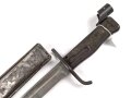 Kaiserreich, 1.Weltkrieg, Aushilfsseitengewehr Typ EB47 ( nach Carter ) mit geprägtem  Ganzstahlgriff , Originallackreste, Klinge mit Hohlkehle,  fag Scheide mit Truppenbezeichnung, Schraube ergänzt,