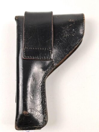 Pistolentasche schwarzes Leder, Alter und Herkunft unbekannt