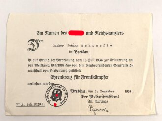 Ehrenkreuz für Frontkämpfer am Band, Hersteller...