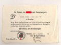Ehrenkreuz für Frontkämpfer am Band, Hersteller O & B mit Verleihungsurkunde, ausgestellt Breslau 1934