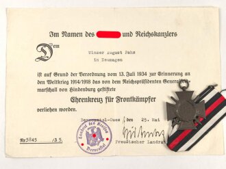 Ehrenkreuz für Frontkämpfer mit Band,...
