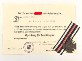 Ehrenkreuz für Frontkämpfer mit Band,...