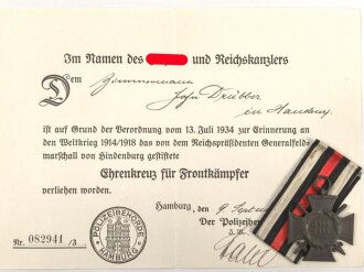 Ehrenkreuz für Frontkämpfer mit Band,...