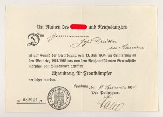 Ehrenkreuz für Frontkämpfer mit Band,...