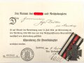 Ehrenkreuz für Frontkämpfer mit Band, Hersteller G14 mit Verleihungsurkunde, ausgestellt Hamburg 1935