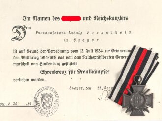 Ehrenkreuz für Frontkämpfer mit Band,...