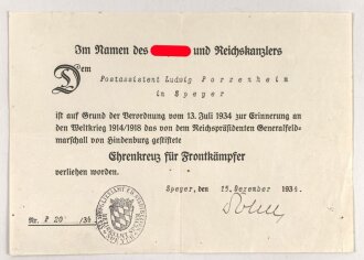 Ehrenkreuz für Frontkämpfer mit Band,...