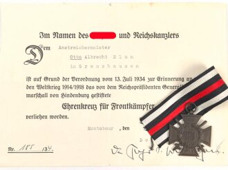 Ehrenkreuz für Frontkämpfer mit Band,...