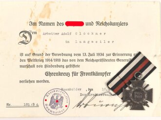 Ehrenkreuz für Frontkämpfer mit Band,...