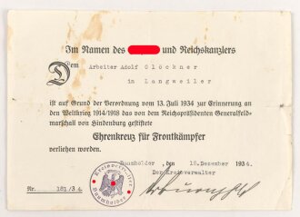 Ehrenkreuz für Frontkämpfer mit Band,...