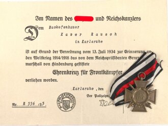 Ehrenkreuz für Frontkämpfer mit Band,...
