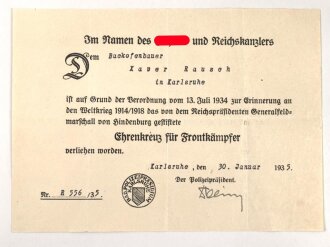 Ehrenkreuz für Frontkämpfer mit Band,...