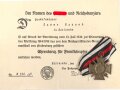 Ehrenkreuz für Frontkämpfer mit Band, Hersteller L.NBG mit Verleihungsurkunde, ausgestellt Karlsruhe 1935