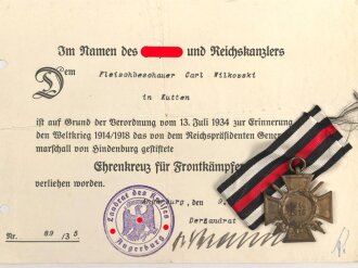 Ehrenkreuz für Frontkämpfer mit Band,...