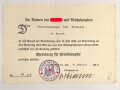 Ehrenkreuz für Frontkämpfer mit Band, Hersteller L.NBG mit Verleihungsurkunde, ausgestellt Angerburg 1935