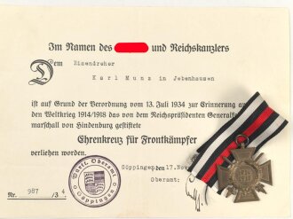 Ehrenkreuz für Frontkämpfer mit Band,...